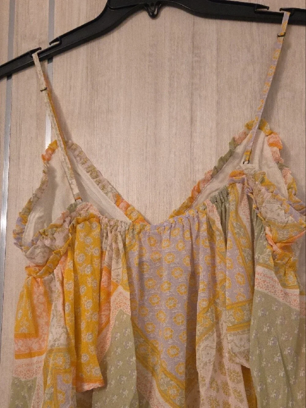Free People Patchwork Spaghetti Strap Cami in Yellow & Sage PTP 14